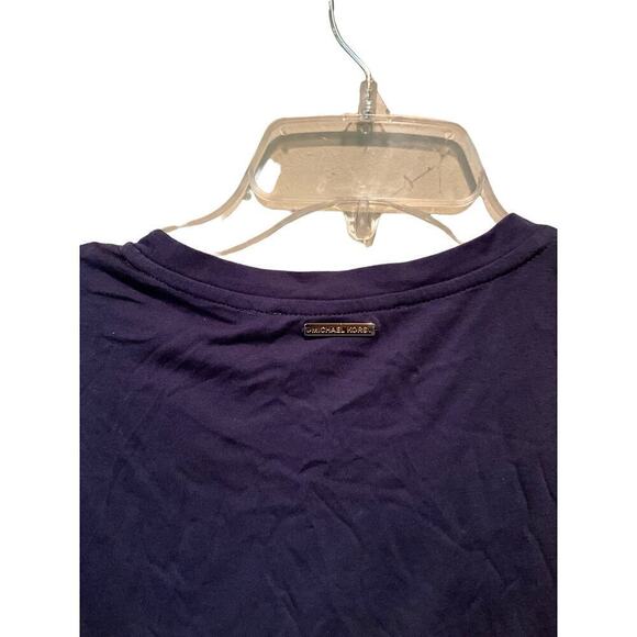 Michael Kors Blouse Top Women SZ L Blue Polka Dot Ruffle Short Sleeve Crew Neck - Picture 6 of 8